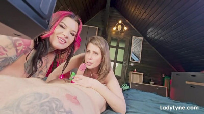 Flattering Lady Lyne and Sabien DeMonia at oral porn